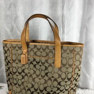 Coach Signature Canvas Tote in Tan and Brown